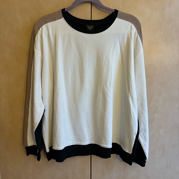 New Colorblock Cotton Sweatshirtrt 1X Ivory Camel and Bkack - Picture 6 of 6